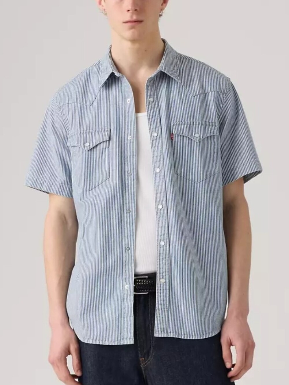 LEVI'S The Western Standard Fit Short Sleeve Pearl Snap Stripe Shirt Mens L NEW